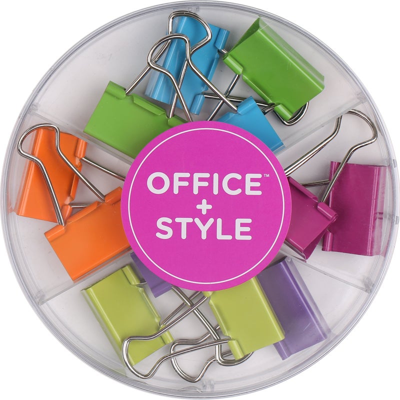 Office Style Medium Sized Binder Clips with Clear Plastic Storage Container - 12 Pieces - Large - Image 1